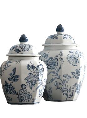 陶瓷花景德镇仿青瓶摆花瓷手绘缠枝花纹yutong20八角将军罐客厅古