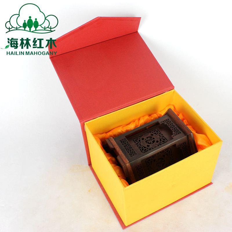 红木高档笔筒六角镂空雕花木质笔筒文房四宝木雕摆件木制工艺品