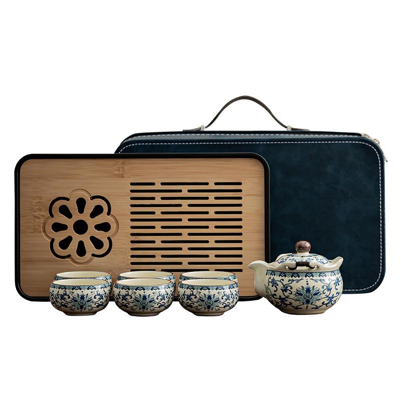 汝组窑青花有福抓一壶四杯旅行茶具套X2408270便携快壶客杯茶杯手