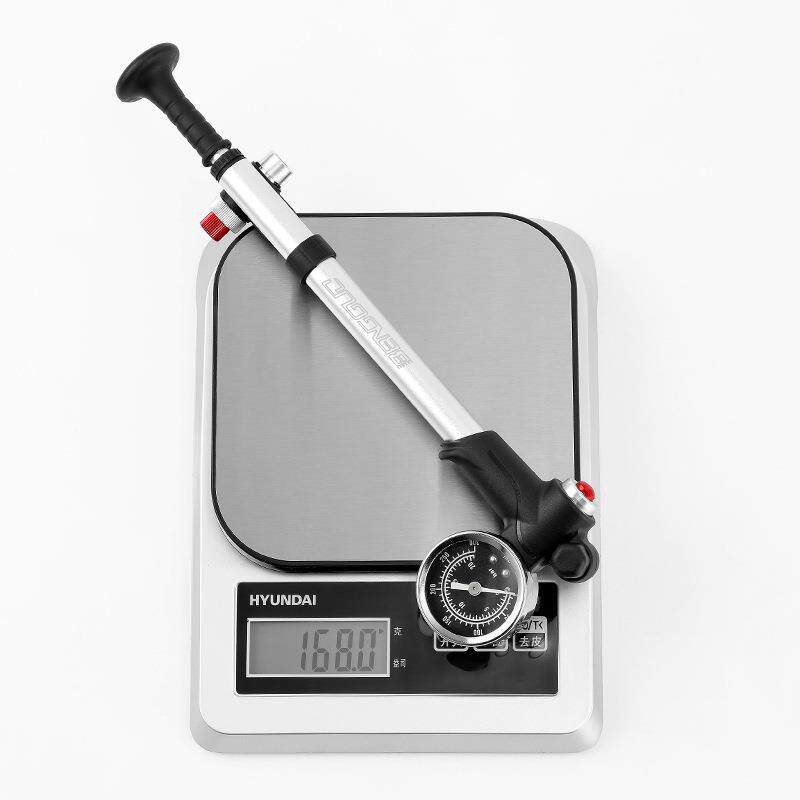 自行车打气筒便携式铝合金充气筒带气压表充泄高压前叉打气筒