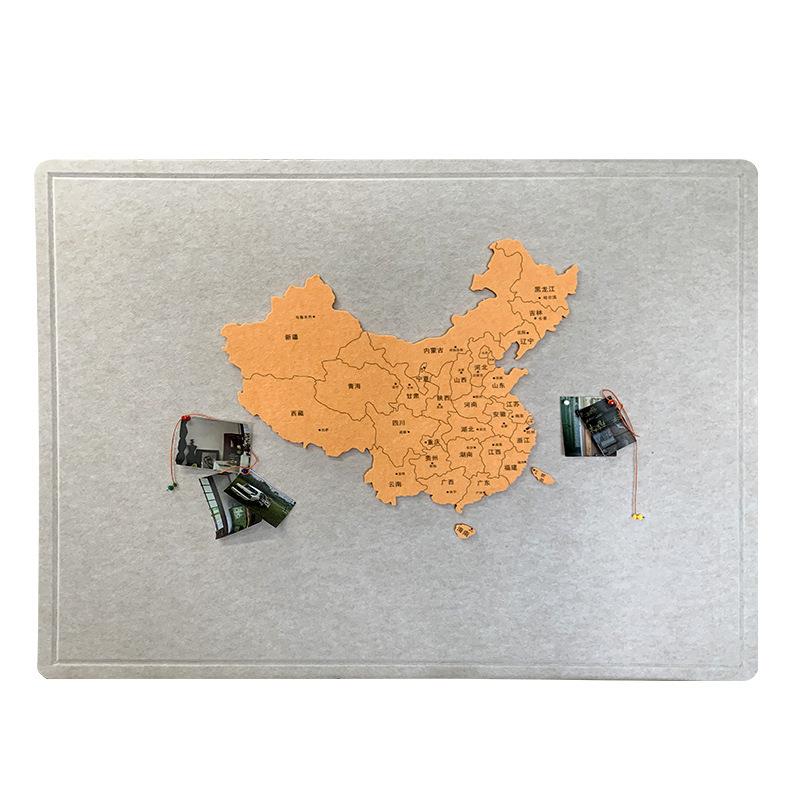 毛毡地图照片墙旅行旅行背景板装饰中国足迹打卡墙贴毛毡相片墙
