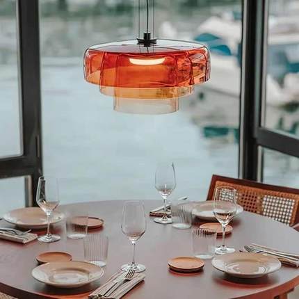 北欧简约轻奢吧台名宿会所咖啡厅多层质感玻璃艺术餐吊灯LED节能