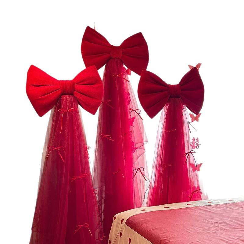 大蝶结婚客厅背景墙蝴蝶结2婚房布置超巨型红丝绒结庆装饰品道具