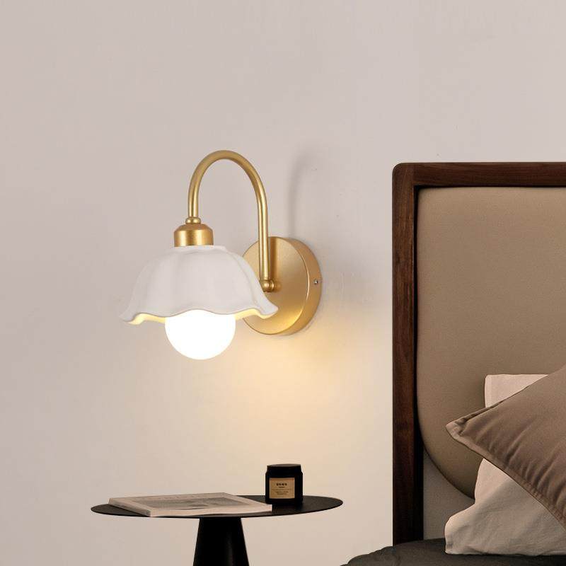 北欧奶油风白色壁灯卧室床头灯复古房间过道背景墙民宿梳妆台墙灯,家装灯饰光源,壁灯,淘宝优惠券,粉丝福利购,淘宝优惠卷