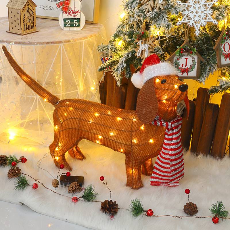 腊肠狗圣诞庭院装饰灯Dachshund Dog Light Up Outdoor Figure