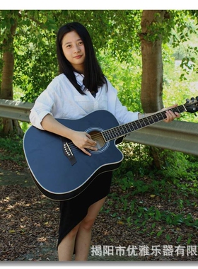 41寸椴木民谣缺角练习琴 AG41哑光黑色  新手入门木吉他jita乐器