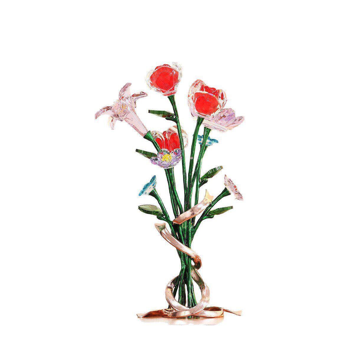 透明玫瑰花摆件水晶工艺品结婚纪念日周年装饰摆件情人节礼物