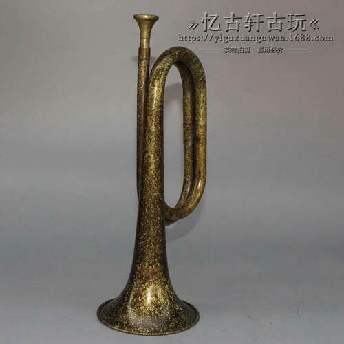 古玩杂项收藏仿古做旧黄铜铜器纯铜军号喇叭摆件装饰物件收藏