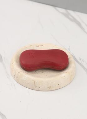 极简侘寂风天然黄洞石圆形烟灰缸艺术香皂托装饰摆件软装家居饰品