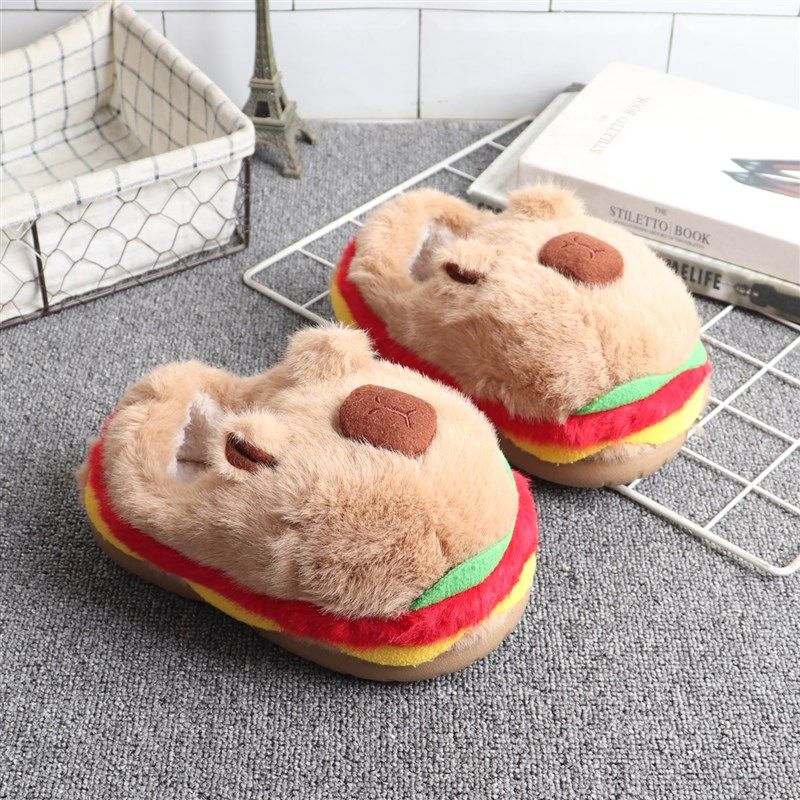 卡皮巴拉小孩女棉鞋时尚拼色卡通儿童男孩包跟棉拖鞋外穿加厚冬季