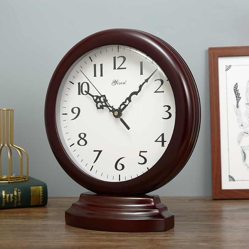 客厅台式时钟座钟表新中式红木色实木质电视柜酒柜博古架装饰摆件