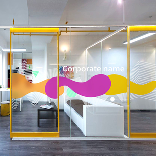 时尚彩色几何透明玻璃贴纸公司办公室办公区隔断静电贴膜图案定制