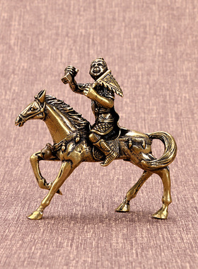 黄铜马上封侯摆件猴令旗猴茶宠装饰金属工艺品古铜收藏品摆设