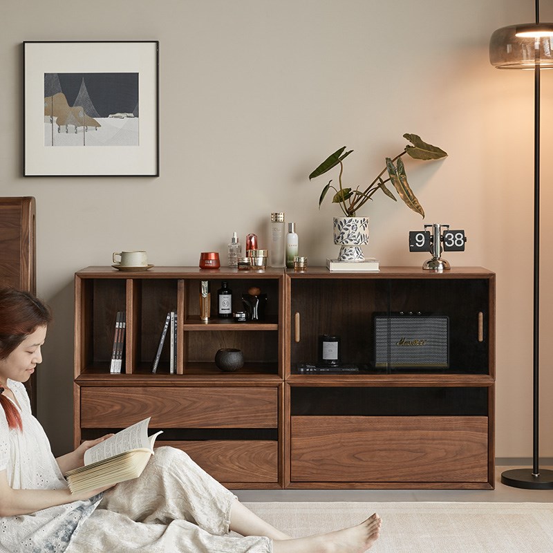 北美黑胡桃实木沙发边几边柜自由随意组合可移动茶水X柜置物架角