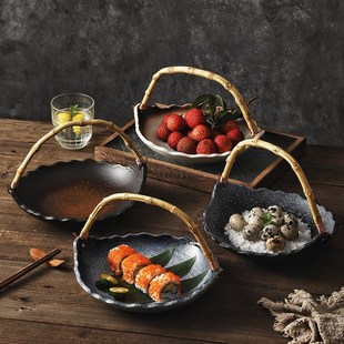 手提盘日式陶瓷盘子创意特色火锅盘刺身盘家用菜盘子寿司盘烧烤盘