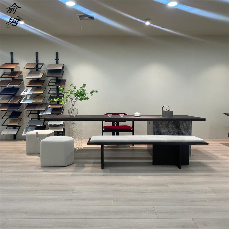 俞塘新中式定制款黑胡桃木u亚克力岩板茶桌椅办公书桌实木家用茶