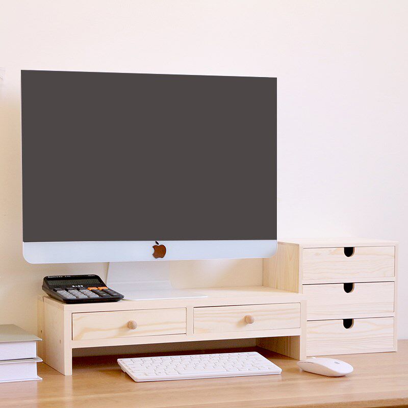 桌面改造办公置物架台式电脑显示器底座实木增高托架抽屉式收纳盒