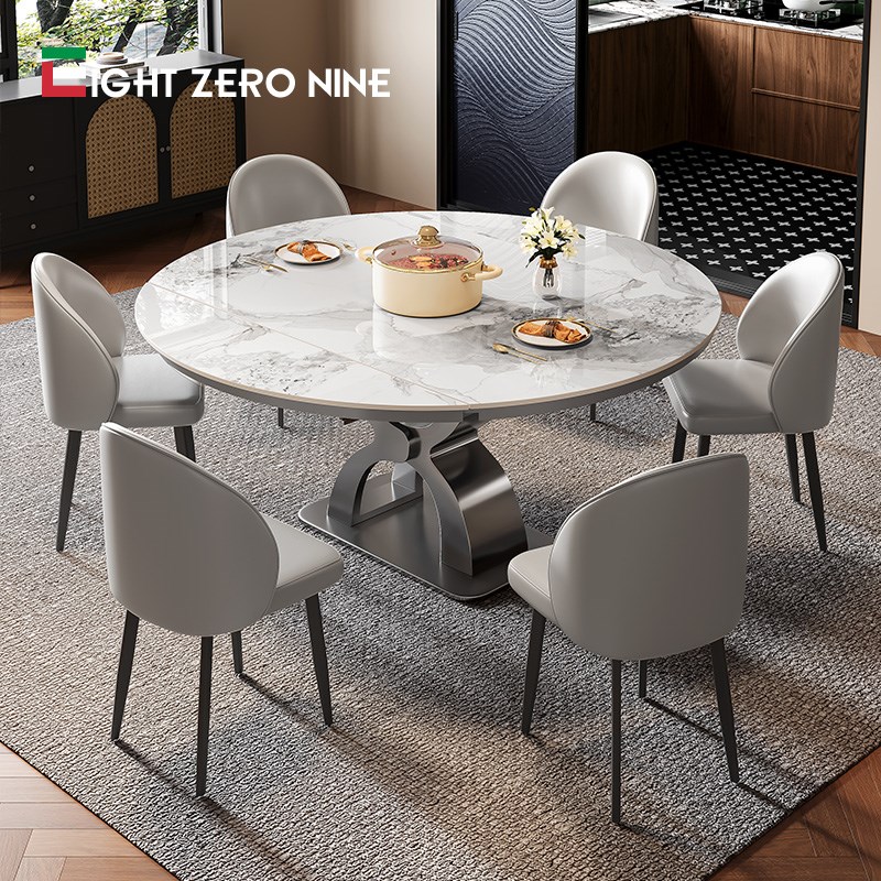 设计师方圆两用餐l桌家用小户型变形抽拉靠墙亮光岩板餐桌椅子组