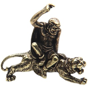 实心黄铜伏虎罗汉摆件镇守家宅铜像十八罗汉弥勒尊者桌面供摆件奉