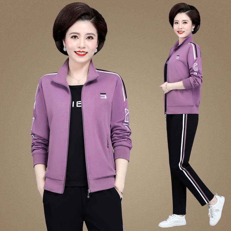 妈妈秋装2025新款中老年运动服套装女春秋大码外套中年妇女三件套