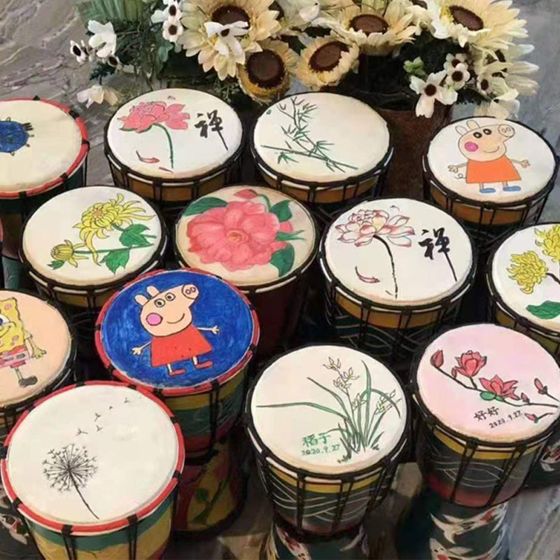 非洲鼓diy6寸4寸彩绘手绘画8寸儿童表演幼儿园羊皮鼓丽江摄影鼓