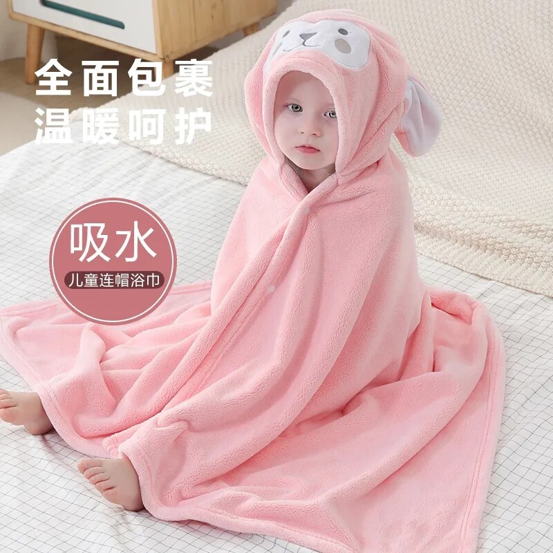 婴儿宝宝浴巾超柔连帽斗篷吸水不掉毛可穿戴式儿童浴巾