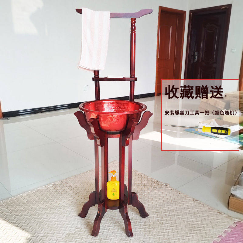 震兴洗脸盆架实木盆架木质卫生间洗手架落地面盆架中式毛巾架包邮