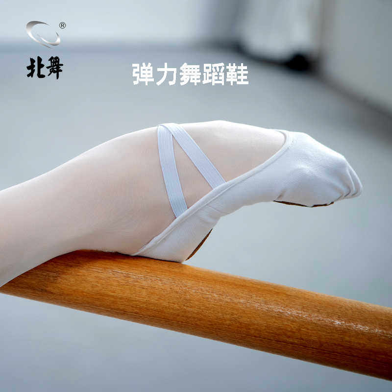 北舞弹力布舞蹈鞋女软底儿童练功成人形体艺考白色显脚背芭蕾猫爪