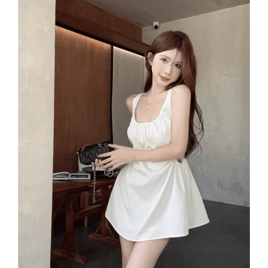 甜美镂空背心娃娃衫女纯欲性感无袖连衣裙夏气质收腰显瘦吊带上衣