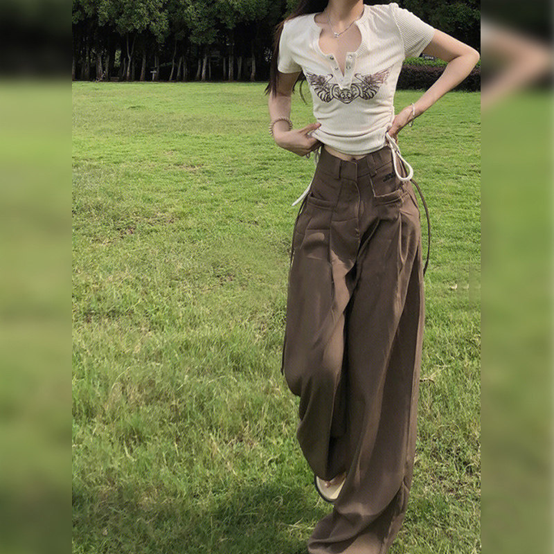 美式复古工装阔腿裤子女高腰显瘦运动裤2025春夏季薄新款宽松休闲
