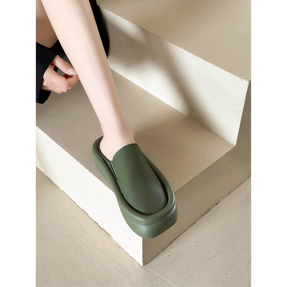 小丸子 松糕厚底包头半拖凉鞋女2024新款夏季外穿防滑一脚蹬凉拖