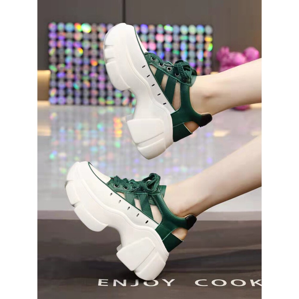 夏季真皮罗马凉鞋女2024新款韩版百搭厚底内镂空超高跟休闲老爹鞋