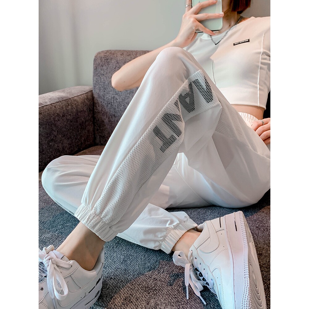 冰丝束脚运动裤子女2025新款夏季薄款宽松哈伦裤小个子灯笼休闲裤