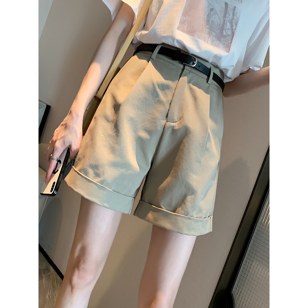 百搭英伦风短裤女2025夏新款高腰显瘦宽松a字阔腿卷边休闲西装裤