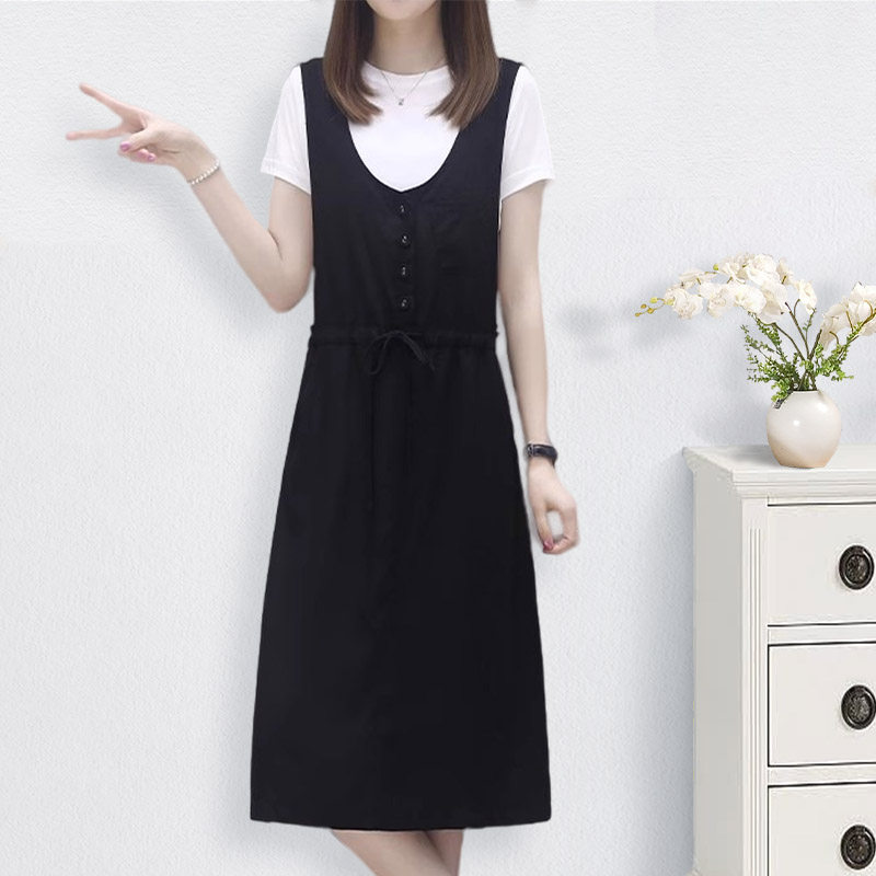 Mealiers背带裙子夏季2024新款宽松显瘦休闲大码两件套装连衣裙女