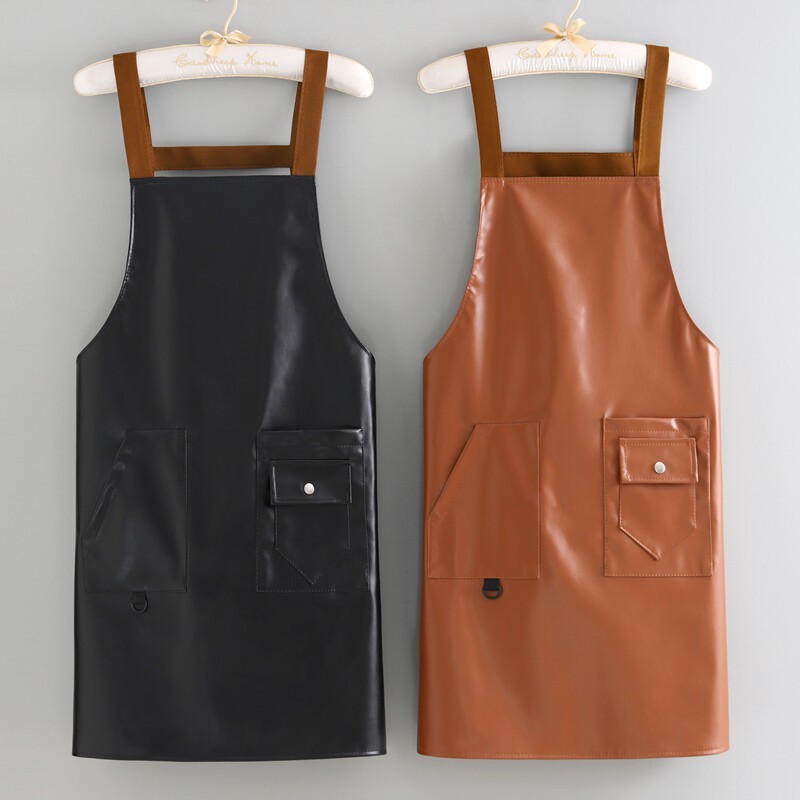 时尚皮革围裙厨房家用防水防油罩衣餐厅后厨水产专用免洗工作服