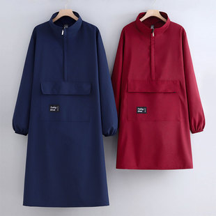 加长立领拉链兜围裙工厂上班专用厨房家用防泼水耐脏罩衣工作服女