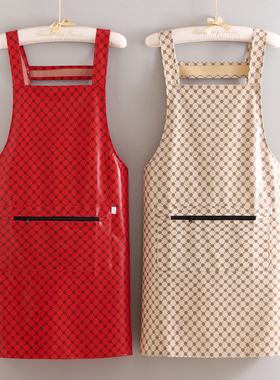 软皮革新款围裙防水防油家用厨房做饭餐饮专用PU皮免洗男女工作服