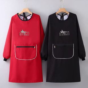 防水防油围裙不掉皮长袖罩衣女新款厨房家用做饭上班干活工作服男