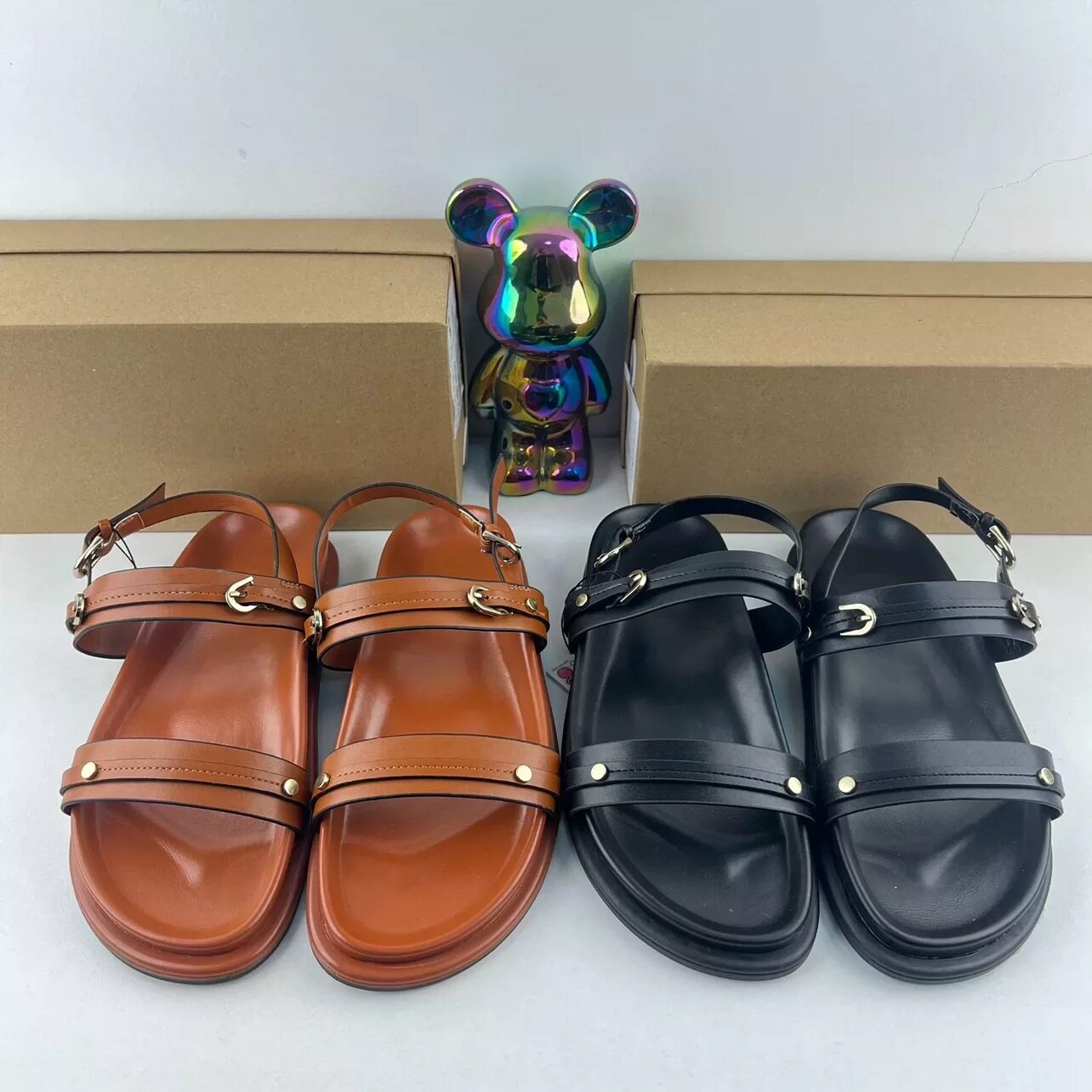 ZAMBA夏季新品 女鞋 棕色平底休闲度假沙滩鞋厚底百搭一字带拖鞋