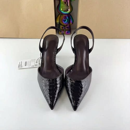 ZA西班牙夏季新品 女鞋 棕色动物印花尖头细高跟穆勒鞋时装凉鞋