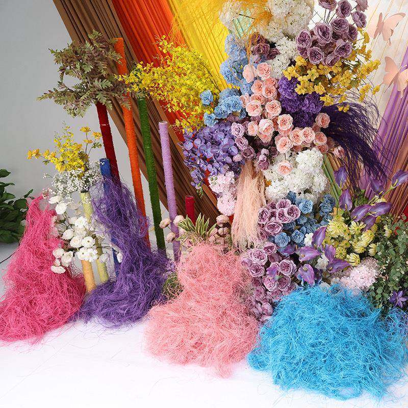 拉菲草真细麻丝婚庆场地节日场景布置彩色麻丝填充物