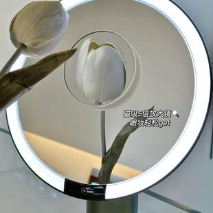 AMIRO觅光化妆镜台式led带灯补光镜子宿舍桌面梳妆镜美妆小黑镜女