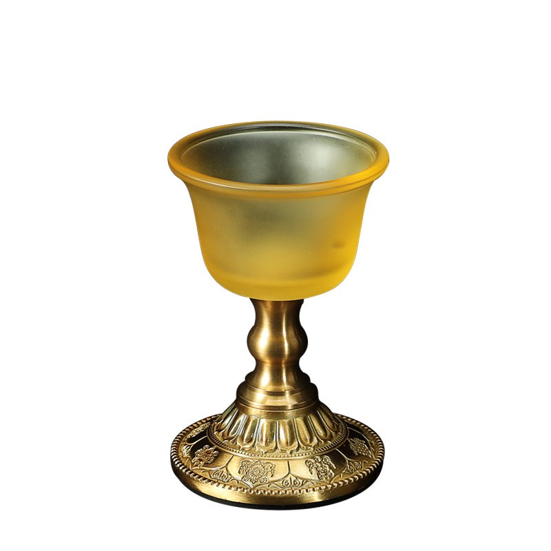 台湾琉璃供水杯供佛杯纯铜供佛水杯净水杯八吉祥圣水杯佛前供杯