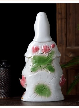 陶瓷坐莲南海观音娘娘佛像风水家用供奉摆件观音菩萨保平安送礼