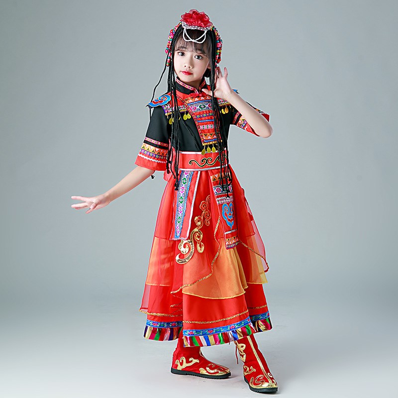 六一儿童藏族舞蹈女童少数民族服装水袖演出服运动会开幕式服装