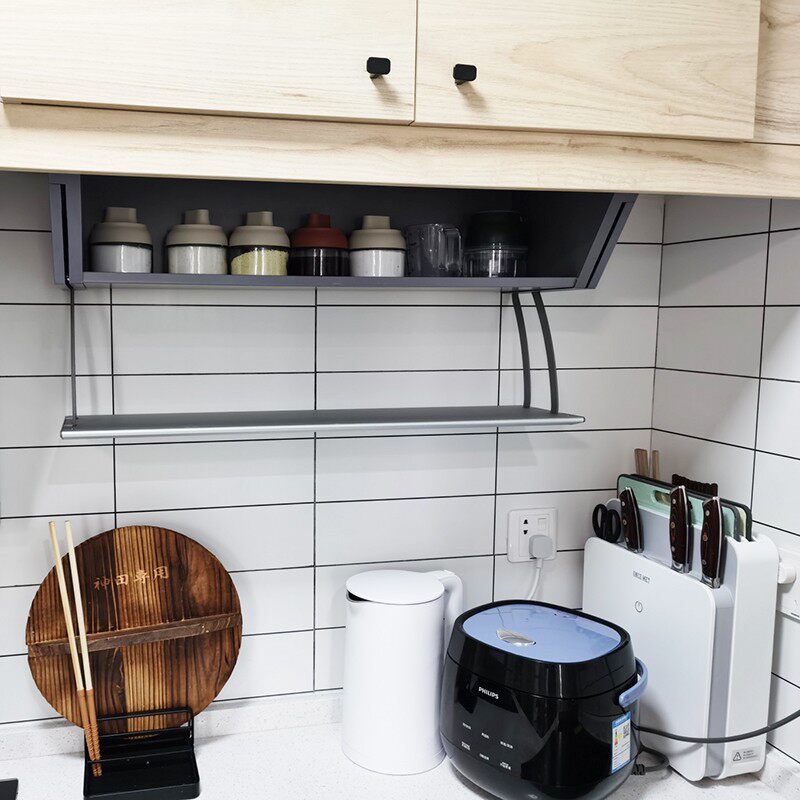 柜底隐藏调味盒厨房吊柜下收纳盒调味调料铝合金储物柜拉篮下翻架