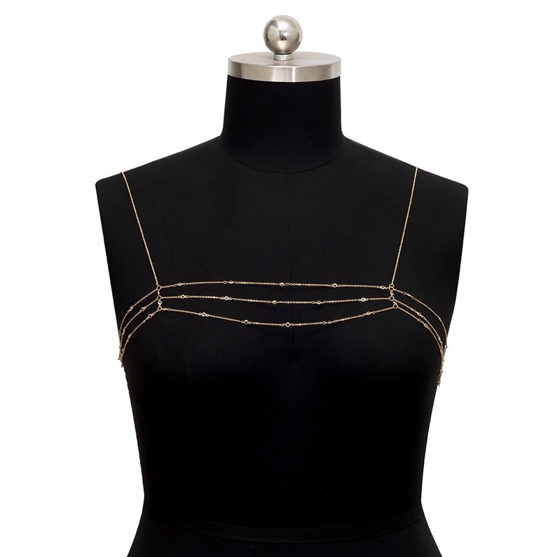 欧美饰品简约细链条胸链性感水晶身体链时尚外搭几何比基尼链条女