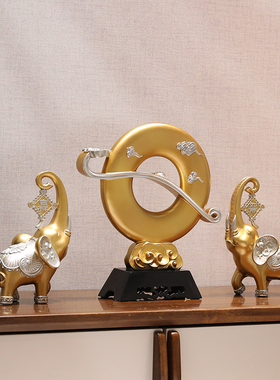 大象玄关桌酒柜装饰品乔迁礼物金色餐柜新中式家居摆饰创意礼物
