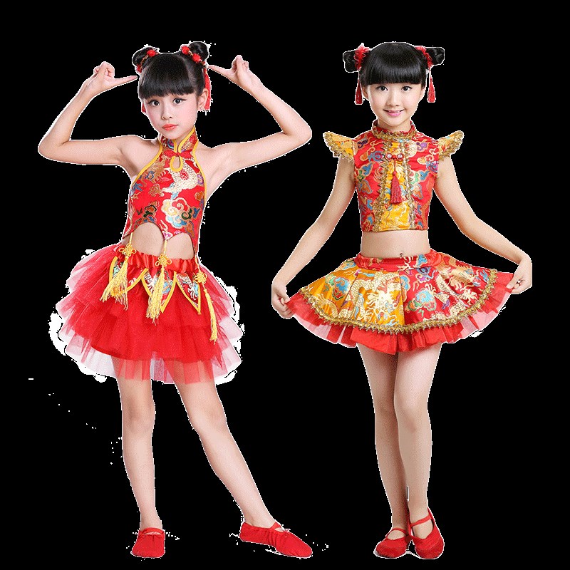 六一儿童打鼓服演出喜庆娃娃中国风男女童民族舞蹈合唱团表演服装